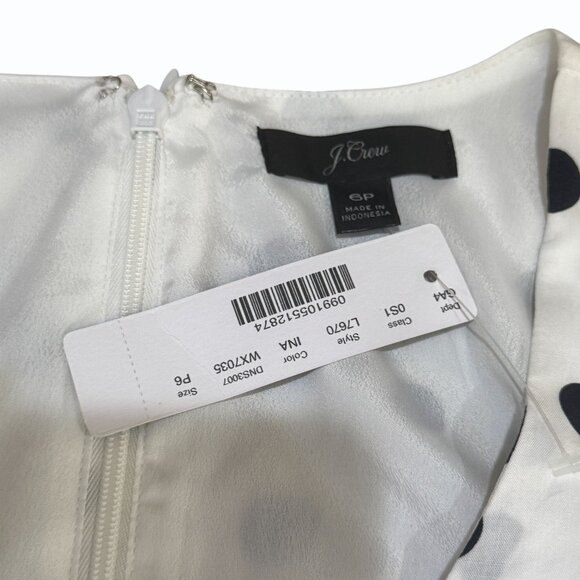 J Crew Polka Dots Faux Wrap Dress Womens 6P Ruffled Front V Neck White Black - Picture 14 of 15